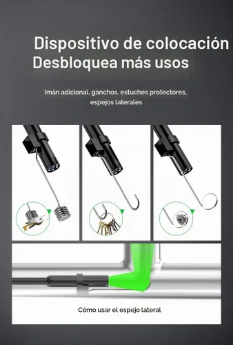 Vista 8 de Cámara endoscopio HD 1920P de 9.8 pies con luz, boroscopio con 8 luces LED ajustables, USB tipo C, cámara de inspección con cable de serpiente