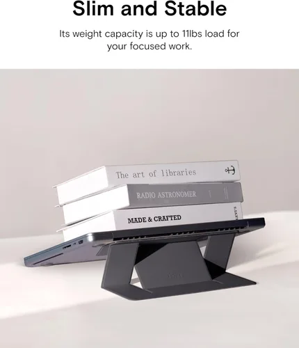 Vista 6 de MOFT Soporte para computadora portátil para escritorio, soporte adhesivo para computadora MacBook con 2 ángulos de visión ajustables, elevador Negro