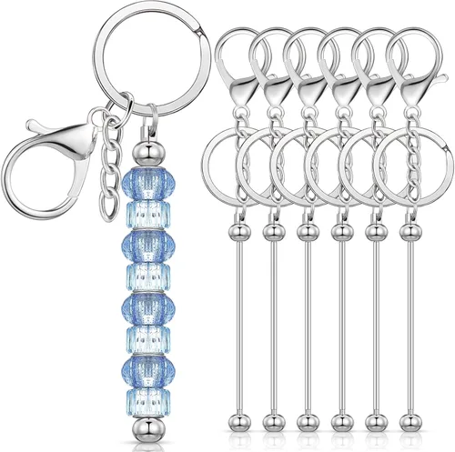 Vista 7 de Huwena 6 piezas de llaveros con cuentas, barras en blanco, llavero de cuentas de metal para colgante, manualidades, joyería, regalo