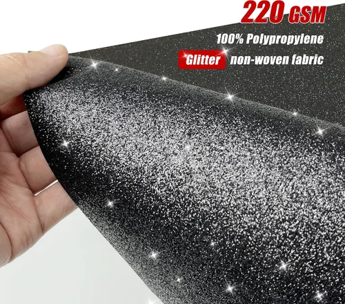 Vista 5 de EZLucky Alfombra negra con purpurina para fiesta, 2.46 x 15 pies, tela no tejida con purpurina de 200 GSM, alfombra negra Hollywood para eventos