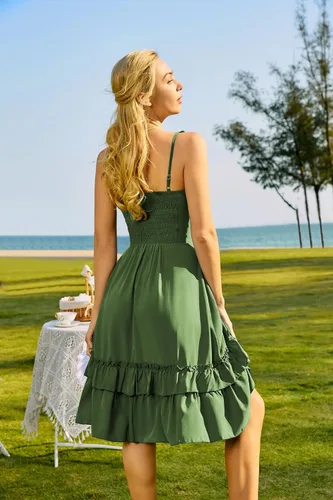 Vista 6 de Scarlet Darkness Vestido fruncido para mujer 2024 con cuello cuadrado, sin mangas, vestido de hadas alto y bajo, vestido steampunk