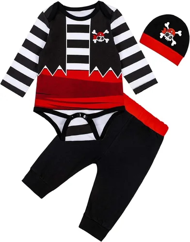Vista 7 de Okbebe Disfraz de pirata para bebé, disfraz de Halloween para niños Negro