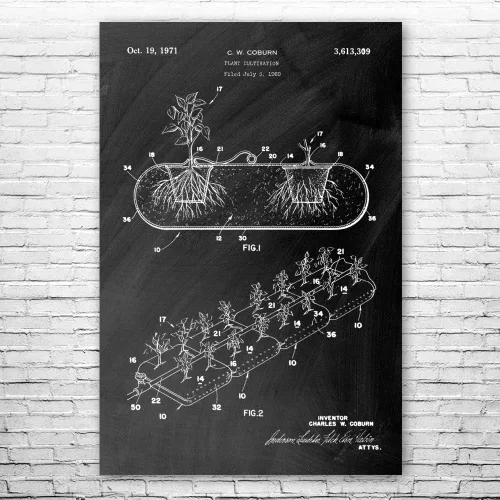 Vista 2 de Patente Tierra hidropónico plantador impresión de póster de invernadero, jardín regalo, cultivar arte de casa, regalo para cultivar, arte