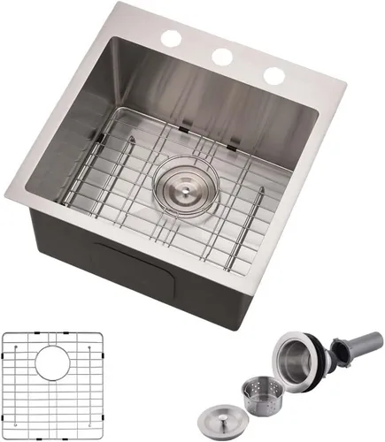 Vista 9 de Fregadero de barra de 18 pulgadas, fregadero de cocina pequeño de 18 x 18 pulgadas, fregadero de barra húmeda, estación de trabajo de calibre 16