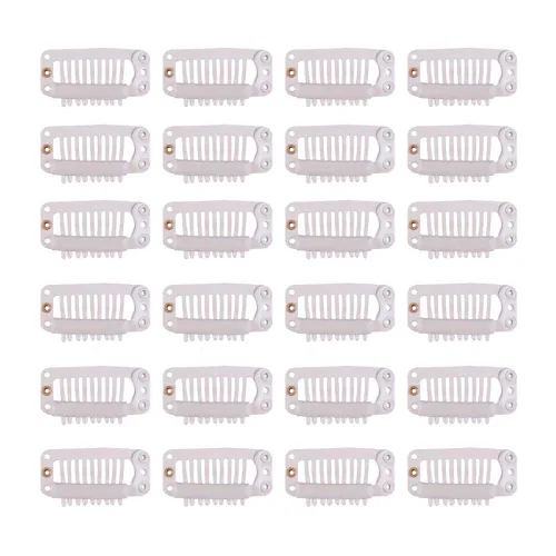 Vista 19 de YANTAISIYU 24 unids/1.102 in 8 dientes Metal peluca clips con goma Snap Clips para peluca Hairpiece Hair Extension Accesorios (negro)