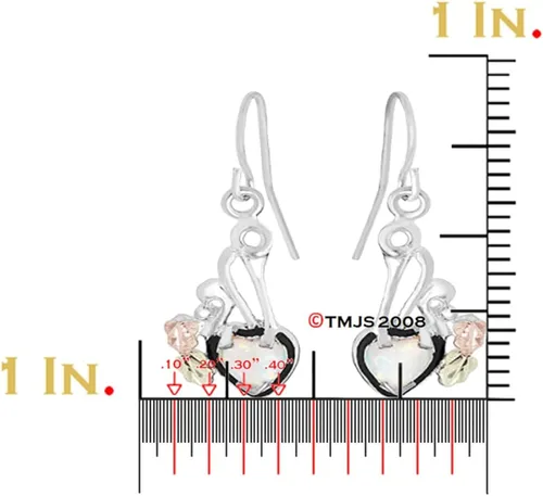 Vista 3 de Aretes antiguos de corazón de ópalo sintético, plata de ley, oro verde de 12 quilates y oro rosa negro colinas, Metal, Ópalo sintético