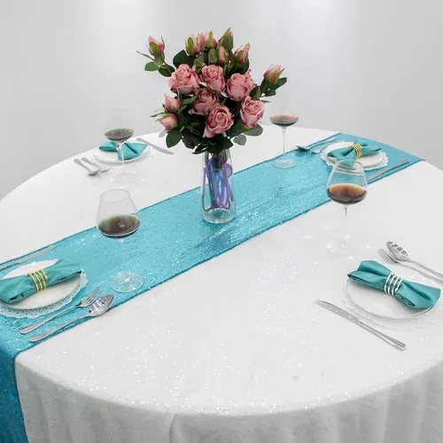 Vista 22 de Mantel de lentejuelas de 60 x 102 pulgadas, azul bebé, para boda, fiesta, despedida de soltera, rectangular