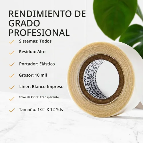 Vista 3 de Walker Tape No-Shine - Rollo de cinta para sistema capilar de 1/2 pulgada x 12 yardas, cinta hipoalergénica de doble cara para pelucas, sistemas