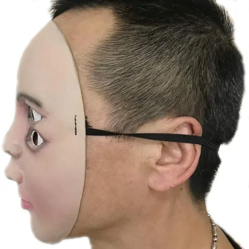 Vista 5 de Amosfun Máscara de Halloween para fiesta de terror máscara de látex de cuatro ojos accesorios de cosplay