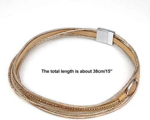Vista 4 de SuYi - Pulsera de cuero trenzado de múltiples capas, con hebilla magnética