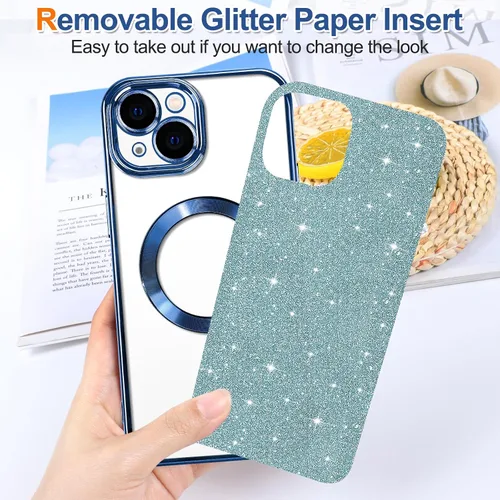 Vista 37 de Hython para iPhone 15 Plus Funda con chispas brillantes, Fundas transparentes magnéticas con protector de lente de cámara [Compatible con MagSafe]
