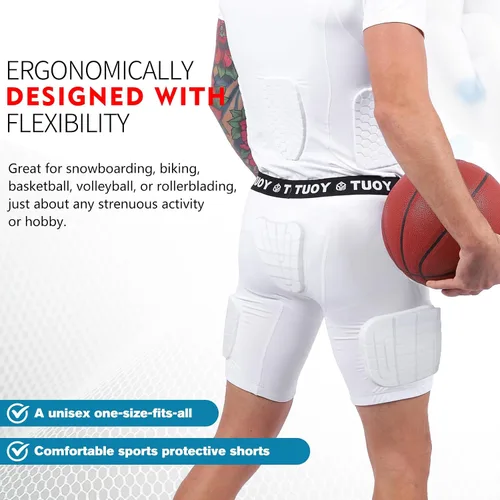 Vista 3 de Faja de fútbol acolchada para hombre, 5 almohadillas, almohadillas de fútbol integradas con protector de muslos para fútbol y béisbol