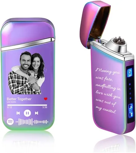 Vista 10 de Encendedor de canción con código de Spotify personalizado, encendedor de arco eléctrico a prueba de viento, interruptor táctil grabado