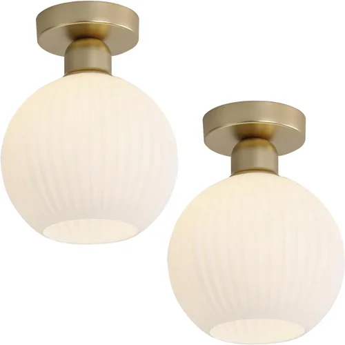 Vista 16 de KCO Lighting - Lámpara de techo de latón antiguo, lámpara de techo semiempotrada de vidrio de leche vintage, lámpara de techo pequeña dorada