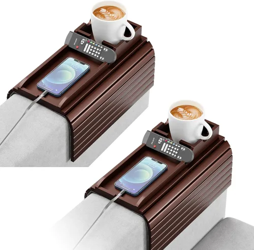 Vista 12 de Bestjing Bandeja para Brazo de Sofá de Bambú - Bandeja para Brazo de Sofá con Soporte para Tazas Desmontable - Caddy de Brazo de Sillón Plegable