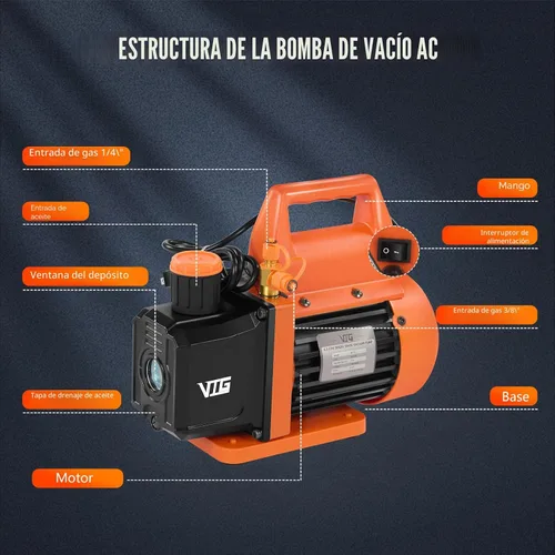 Vista 3 de VTG VOGTEN Bomba de Vacío AC de 4.5 CFM y Juego de Manómetros, para Sistemas Mini Split/HVAC/Auto, Kit de Manómetro Múltiple Compatible con R134a