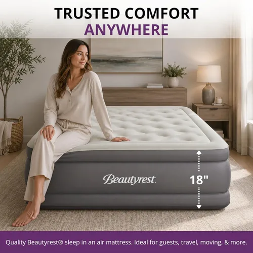 Vista 6 de Beautyrest Sky Rise - Colchón de aire tamaño individual con bomba integrada, cama inflable elevada de 18 pulgadas con parte superior cómoda, soporte