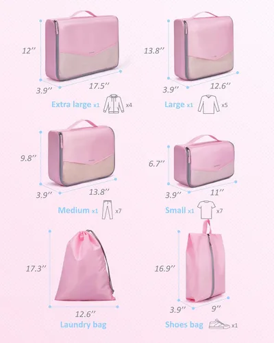 Vista 5 de BAGSMART Cubos de embalaje para maleta, juego de 6 cubos organizadores de equipaje de viaje, cubos de viaje ligeros con bolsa de lavandería, juego