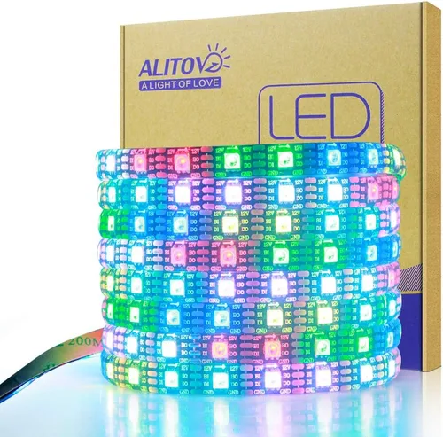 Vista 9 de ALITOVE Tira de luz LED direccionable WS2815 de 12 V mejorada WS2812B tira de luz LED de persecución de doble señal RGB programable LED de 16.4 pies