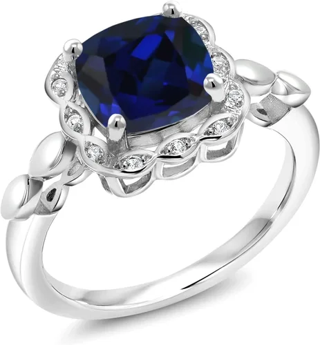 Vista 52 de Gem Stone King Anillo de compromiso de plata de ley 925 de 0.315 in con piedra natal y zafiro blanco creado Anillo de compromiso de boda
