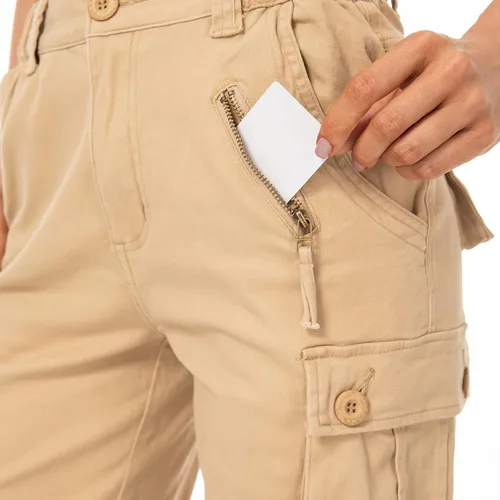 Vista 6 de Raroauf Bermudas de sarga de algodón para mujer, estilo casual, con múltiples bolsillos