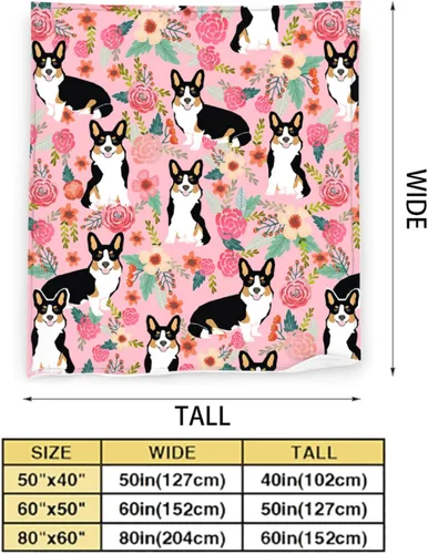 Vista 4 de Manta de Corgi regalos para las amantes de Corgi para mujeres, lindas flores corgis, manta de franela de forro polar, suave y cálida manta rosa