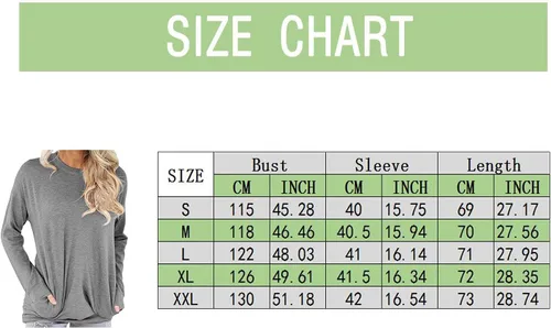 Vista 3 de Blusa casual de manga larga para mujer, color liso, cuello redondo, cómoda, holgada, con bolsillos