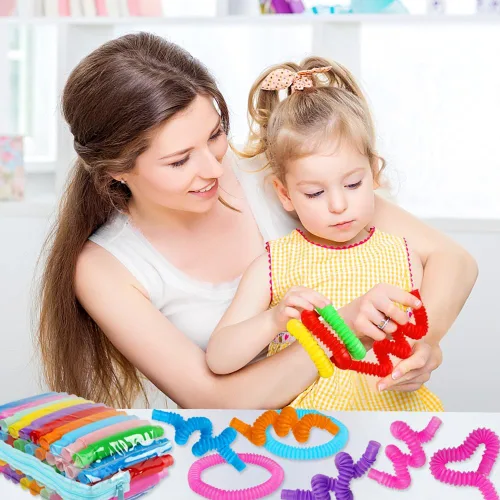 Vista 5 de Paquete de 52 Tubos Pop, Juguetes Sensoriales Recuerdos de Fiesta Para Niños de 8-12 4-8 Juguetes Fidget Para Ansiedad Rellenos de Bolsas
