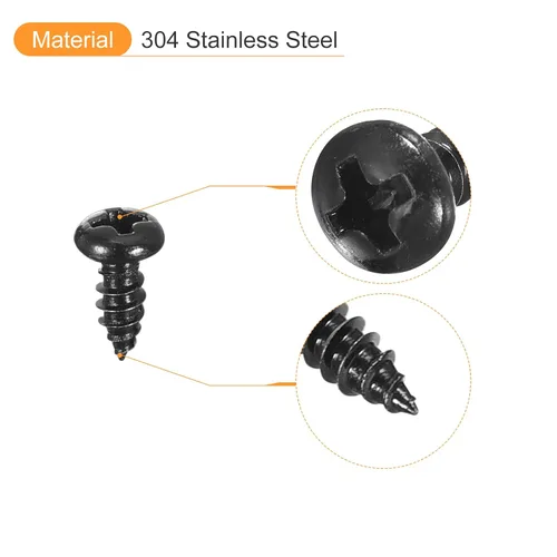 Vista 4 de uxcell 8mm x 3mm Tornillo Phillips de cabeza plana autorroscante, 100 piezas - Tornillo de cabeza redonda de acero inoxidable 304 con rosca completa