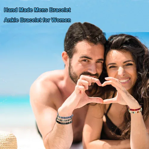 Vista 5 de Conjunto de pulseras de playa para hombres y mujeres, pulseras para hombres, pulseras bohemias hechas a mano, pulseras envolventes de joyería