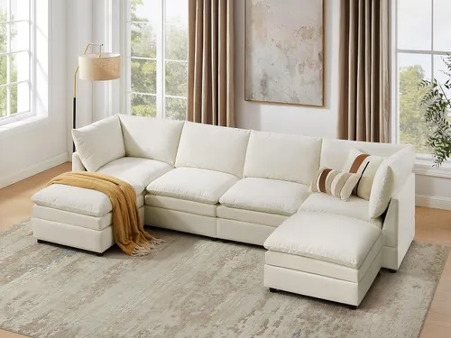 Vista 9 de VANOMi - Sofá seccional modular en forma de U para sala de estar, sofá cama moderno extragrande con asiento profundo de doble capa de almohadón tipo
