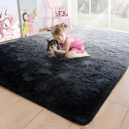 Vista 93 de Noahas Alfombras de Área Grandes y Esponjosas de 5x8 pies para Sala de Estar y Dormitorio, Alfombra Gruesa de Pelo Largo Beige y Blanca, Alfombra