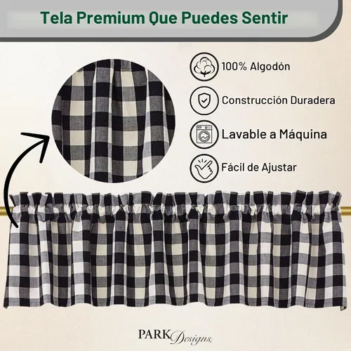 Vista 2 de Park Designs Cenefa forrada a cuadros de búfalo 72" x 14" Negro y crema
