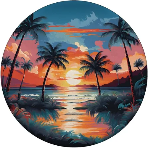 Vista 3 de Playa al atardecer océano caprichoso diseño de palmeras PopSockets intercambiables PopGrip