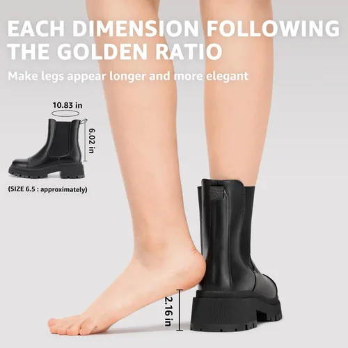 Vista 3 de Botas Chelsea para mujer, con suela de lengüeta, botines de tacón grueso sin cordones