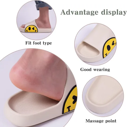 Vista 3 de Pantuflas para hombre, mujer, niñas y niños, de etilvinilacetato, antideslizantes, para interiores y exteriores, pantuflas con caras sonrientes