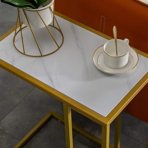 Vista 5 de Mesa auxiliar de sofá moderna en forma de C, estilo de ocio, multifuncional, para café, laptop, tableta, comedor, sala de estar, decoración