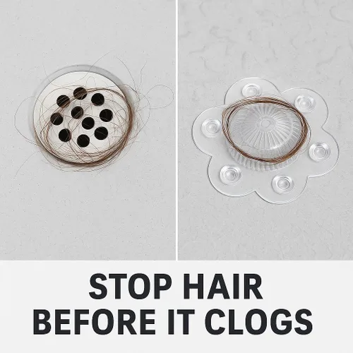 Vista 7 de Paquete de 2 cubiertas de drenaje para atrapa el cabello, PVC suave en forma de cúpula de 5 pulgadas con 6 ventosas, tapón transparente