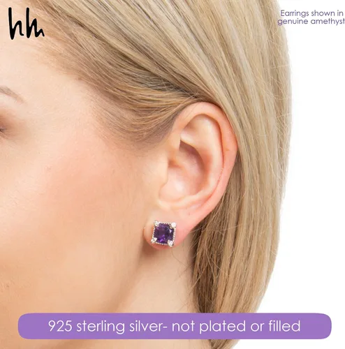 Vista 3 de Nicole Miller Fine Jewelry - Aretes de piedras preciosas de corte cojín para mujer en plata de ley 925 con piedra natal de 0.315in, Gema Piedra