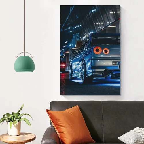 Vista 4 de Jdm Art - Póster para colgar en lienzo con diseño de automóvil japonés, color azul, para decoración de pared, para el hogar, 16 x 24 pulgadas