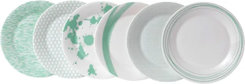 Vista 9 de Royal Doulton Pacific - Platos llanos con patrones mixtos, 11.4 pulgadas, azul/blanco, juego de 6