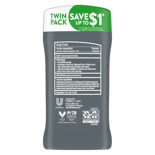 Vista 2 de Dove Men+Care Desodorante en barra para hombres Antitranspirante para protección de olores Extra Fresco Efectivo hasta 48 horas, 2.7 oz, 2