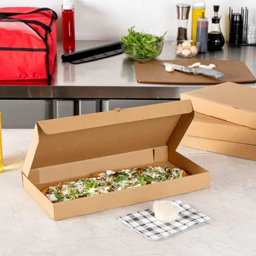 Vista 94 de Restaurantware - Cajas para pizza, 50 unidades, 14 x 7 x 1.5 pulgadas, embalaje de papel de cartón corrugado con bloqueo de pestañas, resistente a
