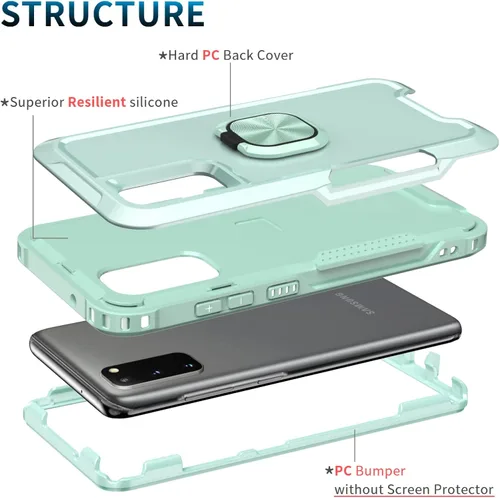 Vista 3 de Asuwish Funda para Samsung Galaxy S20 5G con soporte de anillo magnético, resistente, de cuerpo completo, híbrido, de silicona, a prueba de golpes