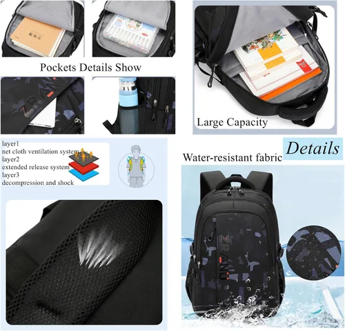 Vista 4 de VIDOSCLA Mochila escolar para niños de primaria, mochila escolar para estudiantes, A06#azul profundo