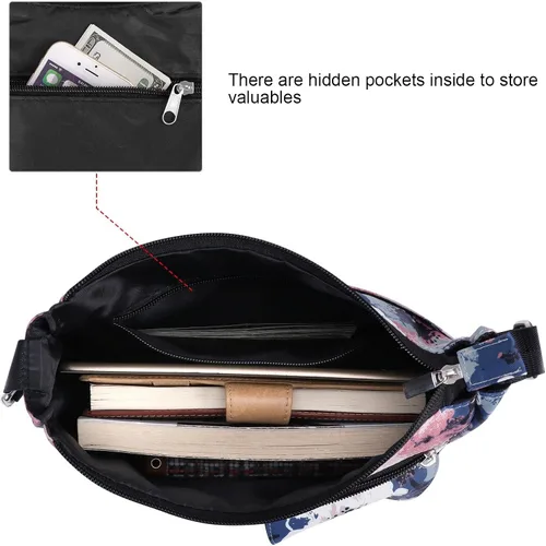 Vista 3 de Kamo Bolso cruzado para mujer, bolso de hombro con múltiples bolsillos, ligero, bolso de mensajero impreso casual, bolso de mano de viaje