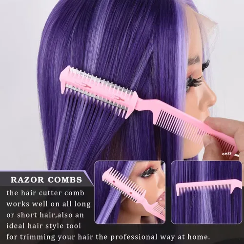 Vista 5 de 6 piezas de recortadora de puntas abiertas de doble filo, peine para adelgazar el cabello para cortes de pelo delgados en casa, mujeres y hombres