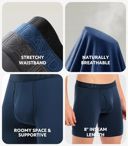 Vista 5 de DAVID ARCHY Mens Underwear Boxer Briefs Breathable Soft Moisture-Wicking with Fly Underwear Long Leg 8" for Men 3 Pack