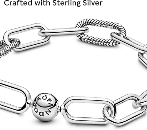 Vista 3 de Link Design Pandora ME Jewelry Pulsera de plata esterlina unisex 7.5 in, Plata de ley, Sin gemas.