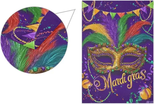 Vista 2 de Kcldeci Bandera de bienvenida con máscara de Mardi Gras de 45.7 x 61 cm, bandera de carnaval de flor de Lis para patio, grande, vertical, de doble